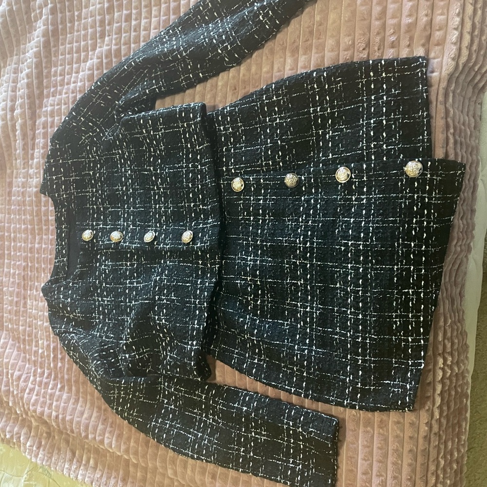 Black Tweed Pearl-Button Jacket - Women